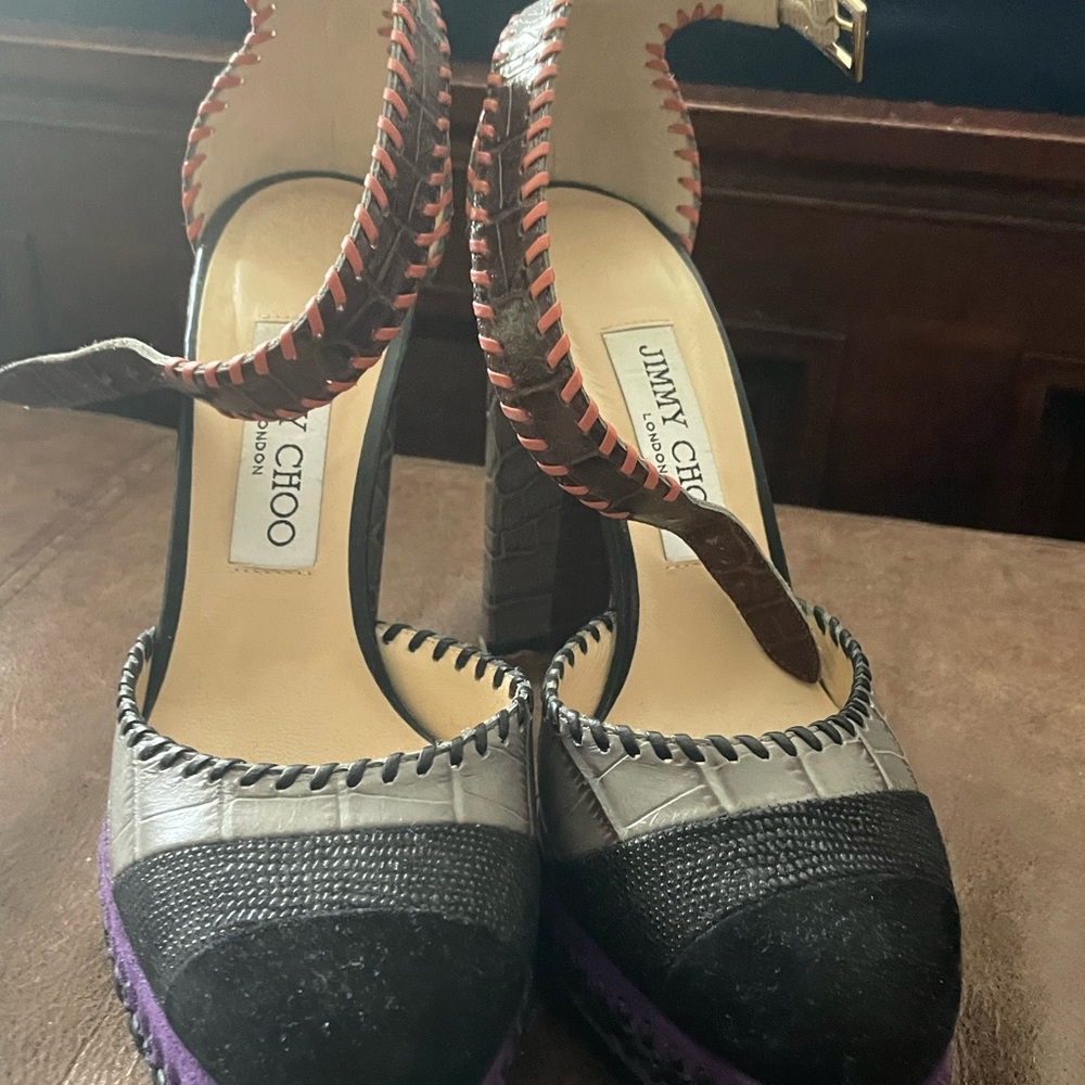 Jimmy Choo Black, Gray, and Purple Heels